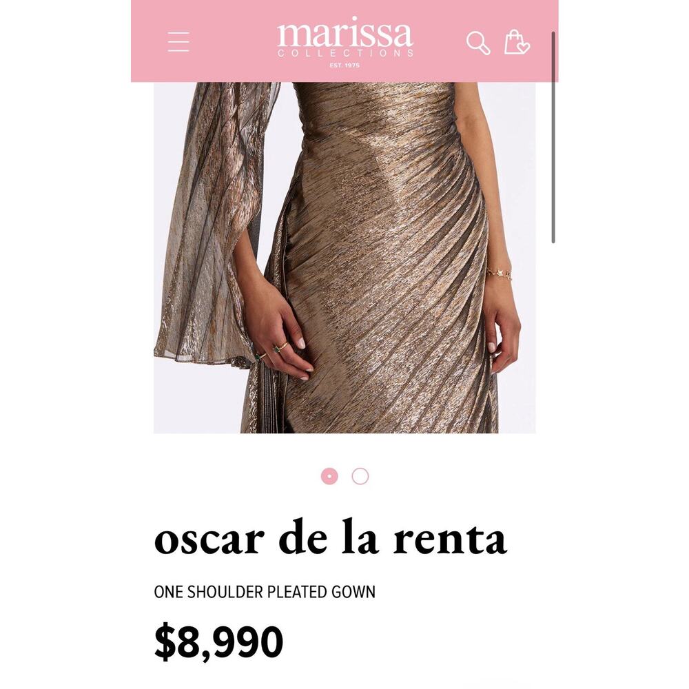 Oscar De La Renta One Shoulder Gown Draped Silk Lame Pleated Maxi Dress Formal - Picture 8 of 15